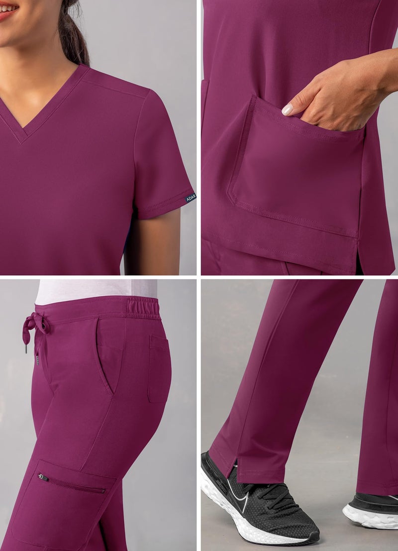 Adar Uniforms Adar Addition Scrubs Set for Women - Stretch V-Neck Scrub Top & Skinny Cargo Scrub Pants, 10 Pockets - A9200 - Wine - M - Image 4